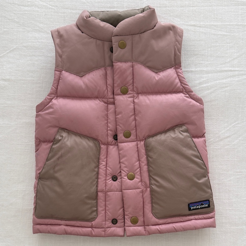 Patagonia Pink and Tan Kids Puffer Vest